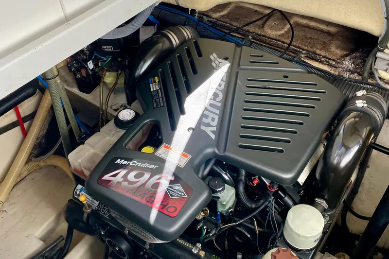 Talitoo Yacht Photos Pics Engine compartment of a 2006 Formula 37 PC with MerCruiser 496 engine.