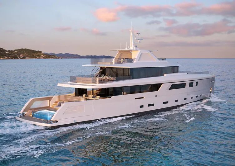 Palm Beach Yacht Photos Pics Custom 150 Palm Beach 2025 luxury yacht cruising at sunset.