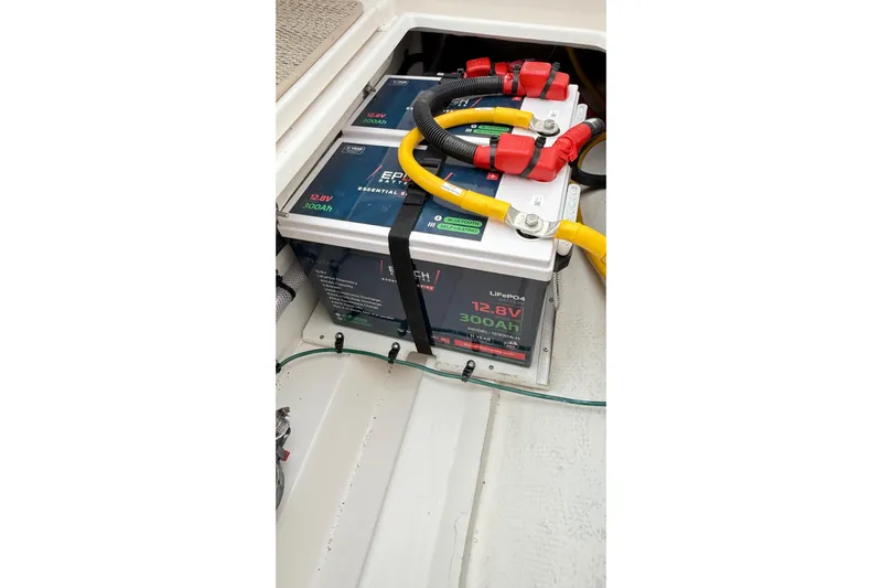  Yacht Photos Pics 2026 Cutwater C-248 Coupe battery compartment with 12.8V 300Ah LiFePO4 battery.