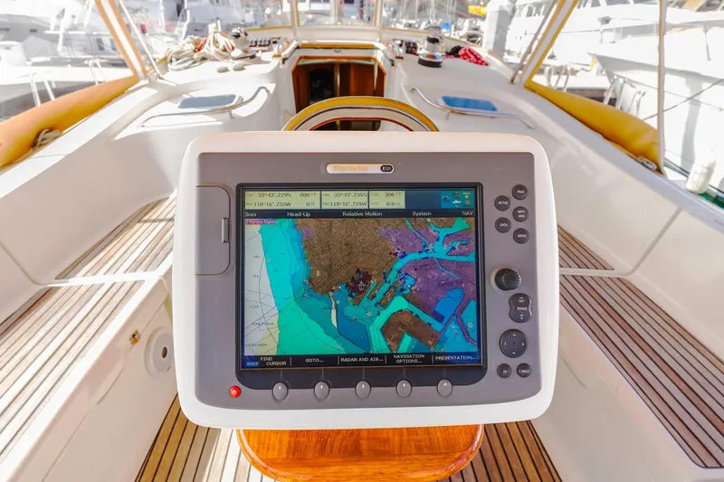 Maka Le'a Yacht Photos Pics Navigation system on 2006 Jeanneau DS yacht, displaying nautical chart.