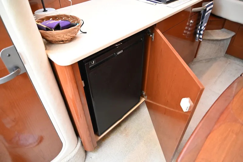 Pamlico Pirate Yacht Photos Pics Interior of 2008 Sea Ray 350 Sundancer with open fridge.