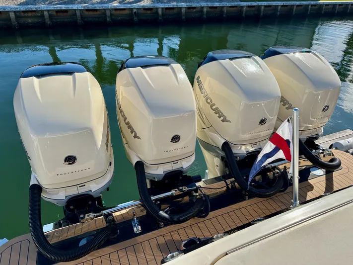  Yacht Photos Pics Four Mercury outboard engines on a 2019 Scout 380 LXF boat.