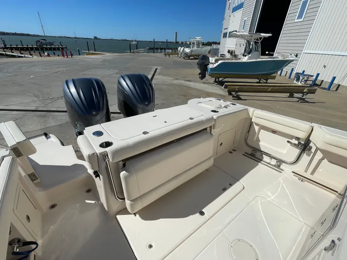  Yacht Photos Pics Grady-White Canyon 326 boat 2023 at dock with twin engines.