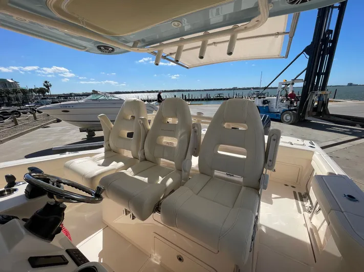  Yacht Photos Pics Interior of 2023 Grady-White Canyon 326 boat with luxurious seating.
