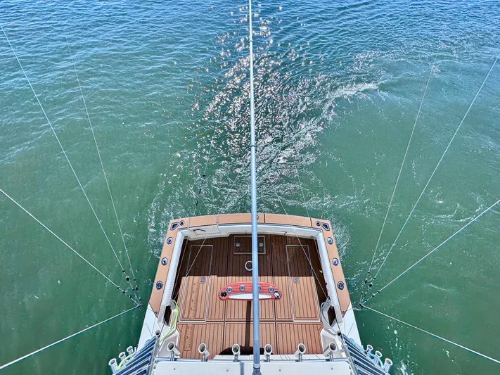 Triple Play Yacht Photos Pics Aerial view of 2005 Carolina Classic 35 boat on water.