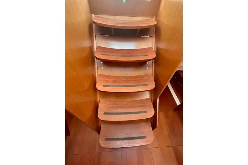  Yacht Photos Pics Wooden interior stairs of 2017 Beneteau Oceanis 41.1 yacht.