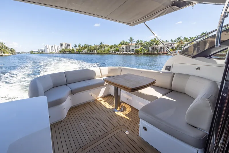 Quick Decision Yacht Photos Pics Luxury 2020 Princess V50 yacht with spacious outdoor seating and table.