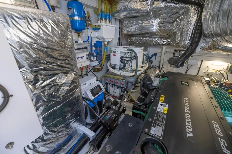 Quick Decision Yacht Photos Pics Engine room of a 2020 Princess V50 yacht with Volvo Penta engine.