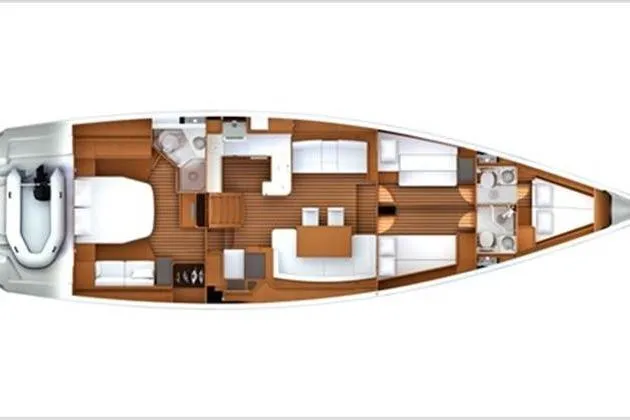  Yacht Photos Pics Floor plan of a 2010 Jeanneau 57 yacht, showcasing interior layout and design.