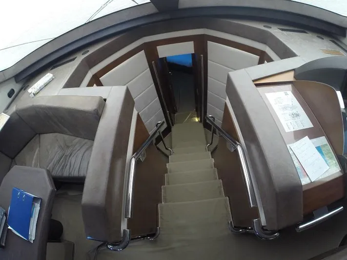  Yacht Photos Pics Interior view of 2008 Azimut 95 yacht, featuring elegant stairs and modern design elements.