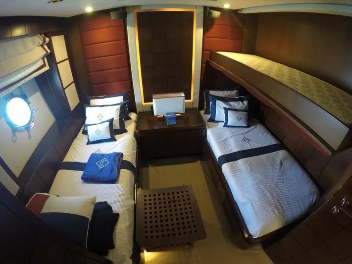  Yacht Photos Pics Luxurious cabin interior of 2008 Azimut 95 yacht with twin beds and elegant decor.