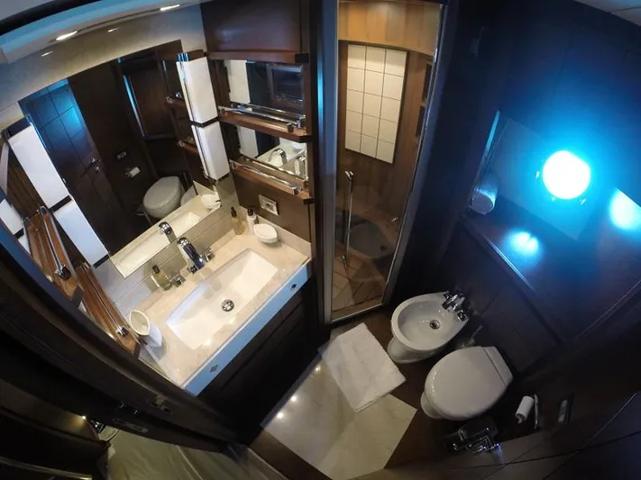  Yacht Photos Pics Luxurious bathroom on 2008 Azimut 95 yacht, featuring modern fixtures and elegant design.