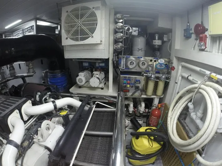  Yacht Photos Pics Engine room of a 2008 Azimut 95 yacht, featuring machinery and equipment.