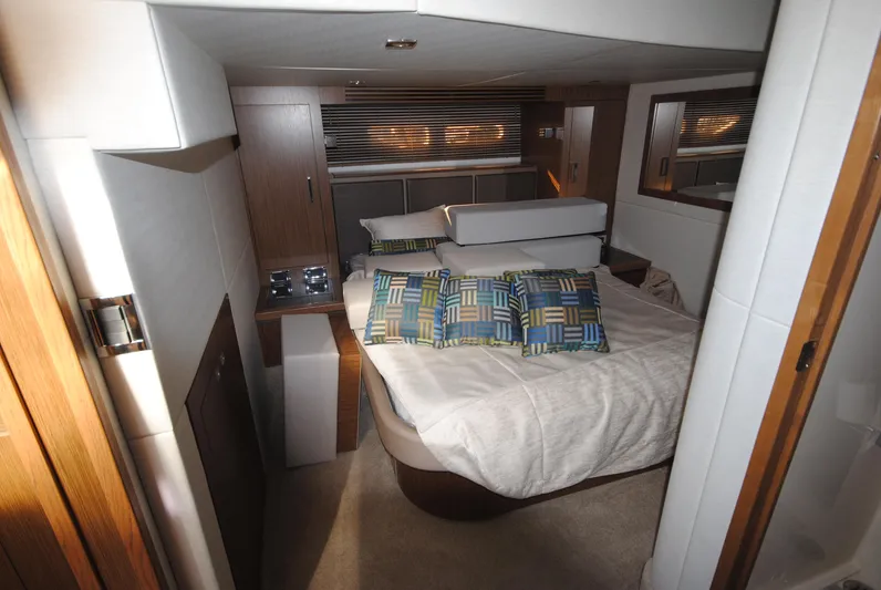  Yacht Photos Pics Luxurious 2017 Sea Ray Sundancer 510 cabin with modern bedding and stylish decor.