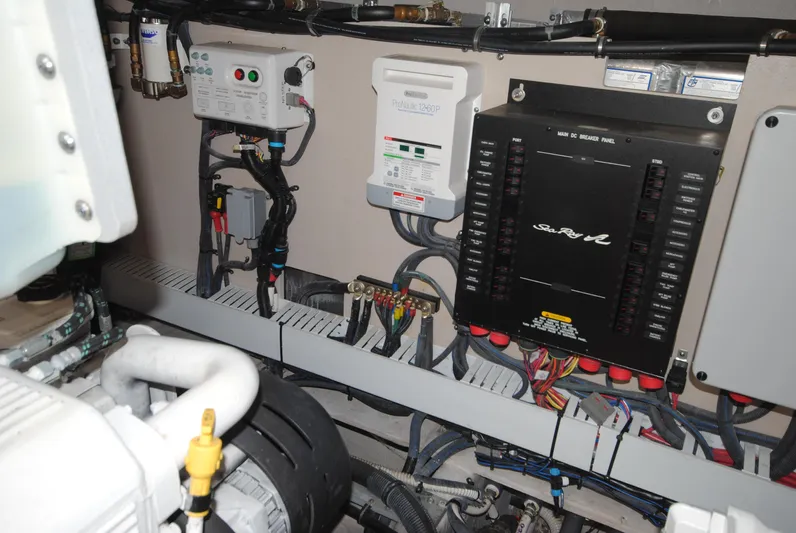  Yacht Photos Pics Engine room of 2017 Sea Ray Sundancer 510 with electrical panels and wiring.