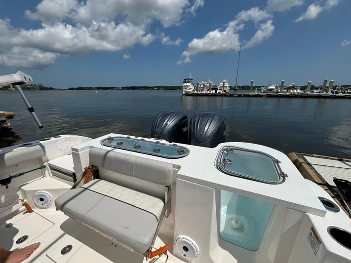  Yacht Photos Pics 2021 Sea Fox 288 Commander boat with dual engines docked at marina.