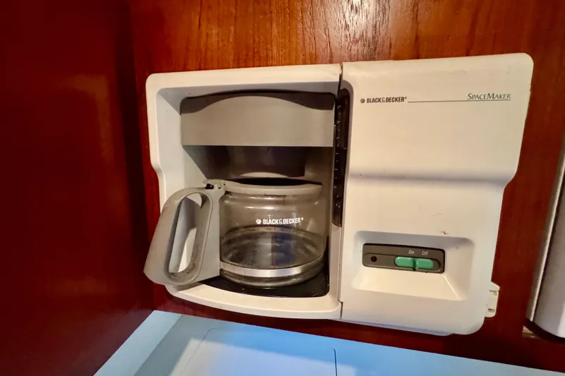  Yacht Photos Pics Black & Decker SpaceMaker coffee maker in Tiara 37 Open, 2000 model boat kitchen.