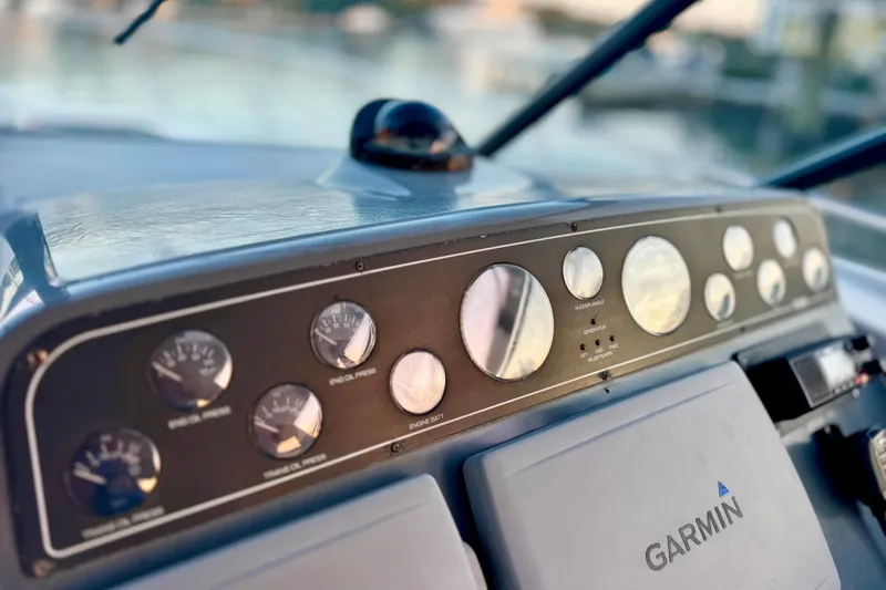  Yacht Photos Pics Dashboard of a 2000 Tiara 37 Open boat with Garmin navigation system.