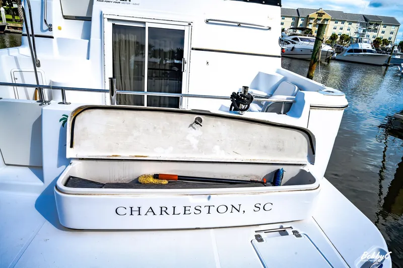 Fiesta Bayb Yacht Photos Pics 2003 Carver 444 Cockpit Motor Yacht docked in Charleston, SC marina.