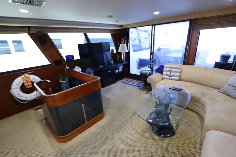  Yacht Photos Pics Luxurious interior of a 1991 Viking Motor Yacht with modern amenities and elegant decor.