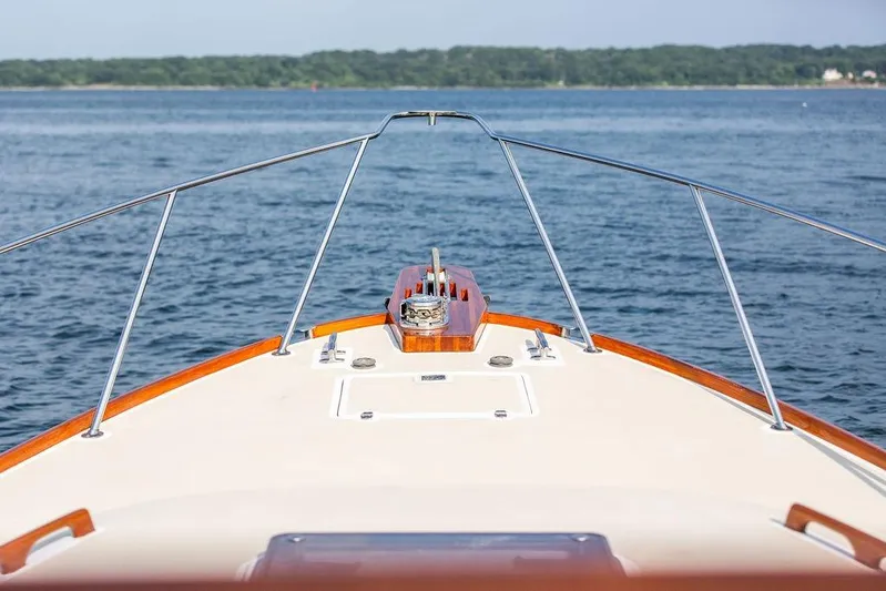 Renegade Yacht Photos Pics Bow view of 1994 Little Harbor Express boat on calm water.
