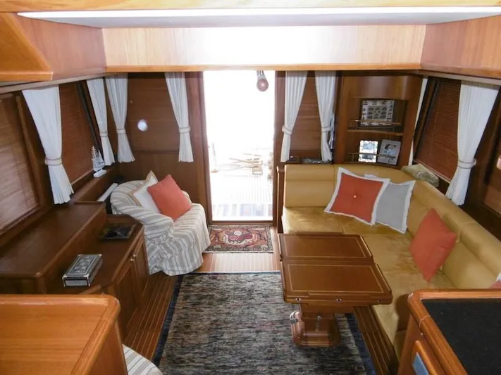 Saturnia Yacht Photos Pics Luxurious interior of 2009 Grand Banks 59 Aleutian RP yacht with elegant seating and decor.