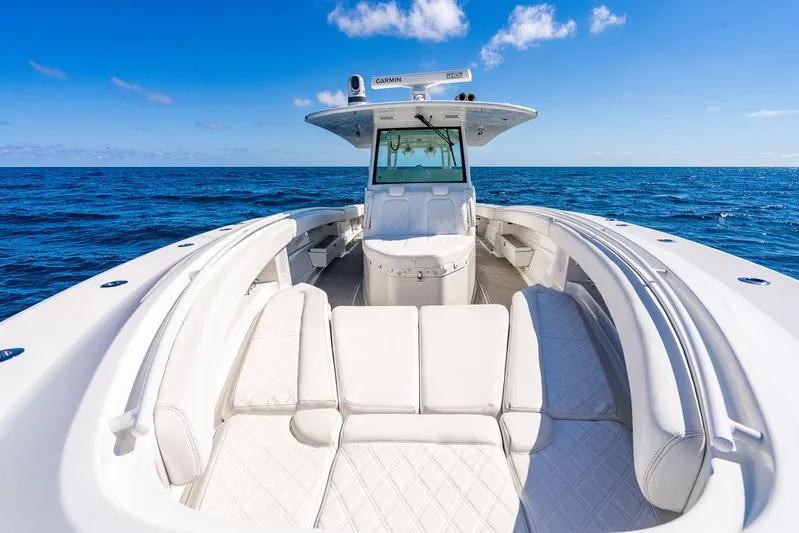 Batavia Yacht Photos Pics 2019 HCB 42 Siesta boat with luxurious seating on open ocean.