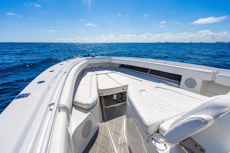 Batavia Yacht Photos Pics 2019 HCB 42 Siesta boat with luxurious seating on open ocean.