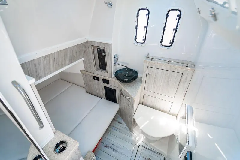 Batavia Yacht Photos Pics 2019 HCB 42 Siesta cabin interior with modern amenities and sleek design.
