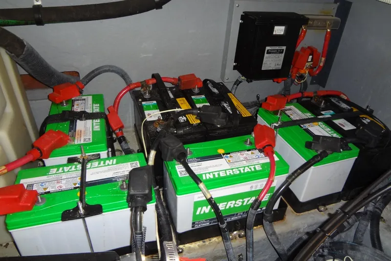 Shel 'b' Gale Yacht Photos Pics Batteries in a 2001 Sea Ray 380 Sundancer boat engine compartment.