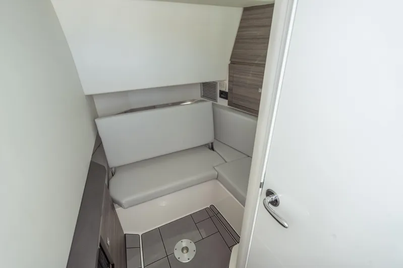 Pellicano Yacht Photos Pics 2023 Aviara AV36 OB interior cabin with modern seating and sleek design.