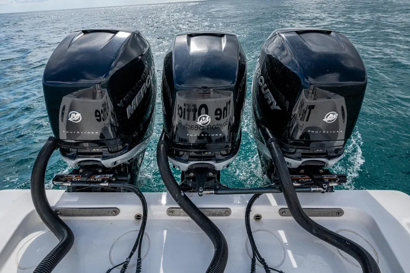  Yacht Photos Pics Triple Mercury outboard engines on 2023 Invincible 36 Open Fisherman boat.