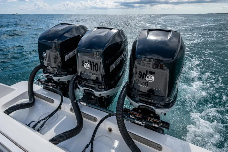 Yacht Photos Pics Triple Mercury outboard engines on 2023 Invincible 36 Open Fisherman boat.