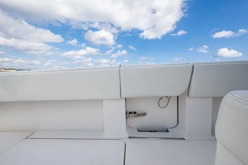  Yacht Photos Pics 2023 Invincible 36 Open Fisherman boat interior with blue sky background.