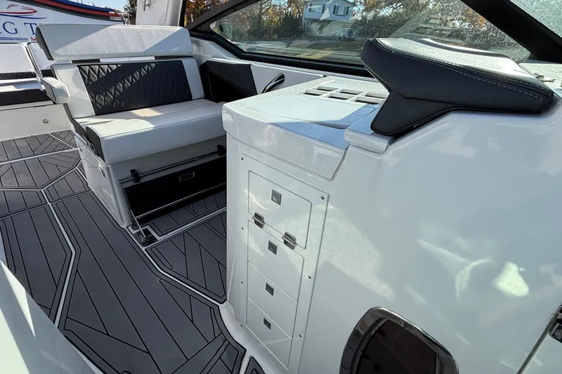  Yacht Photos Pics 2023 Monterey 385SS Super Sport interior with sleek seating and modern design.
