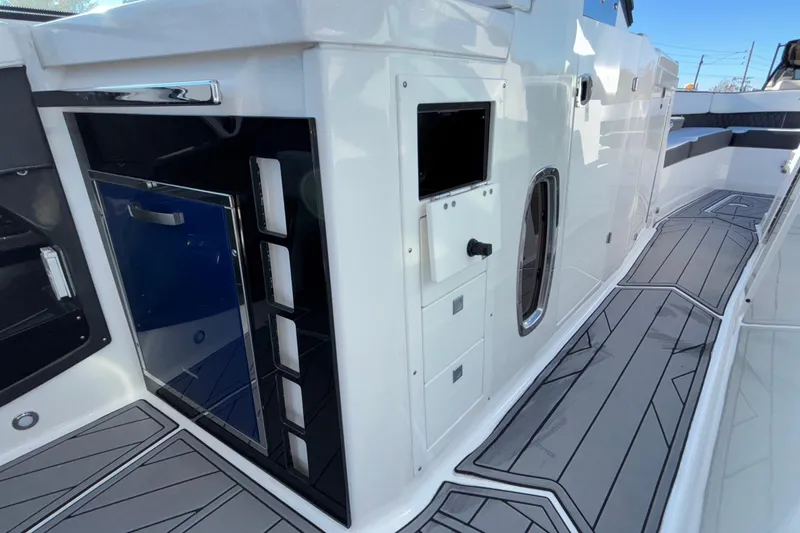  Yacht Photos Pics 2023 Monterey 385SS Super Sport boat interior with sleek design and modern amenities.