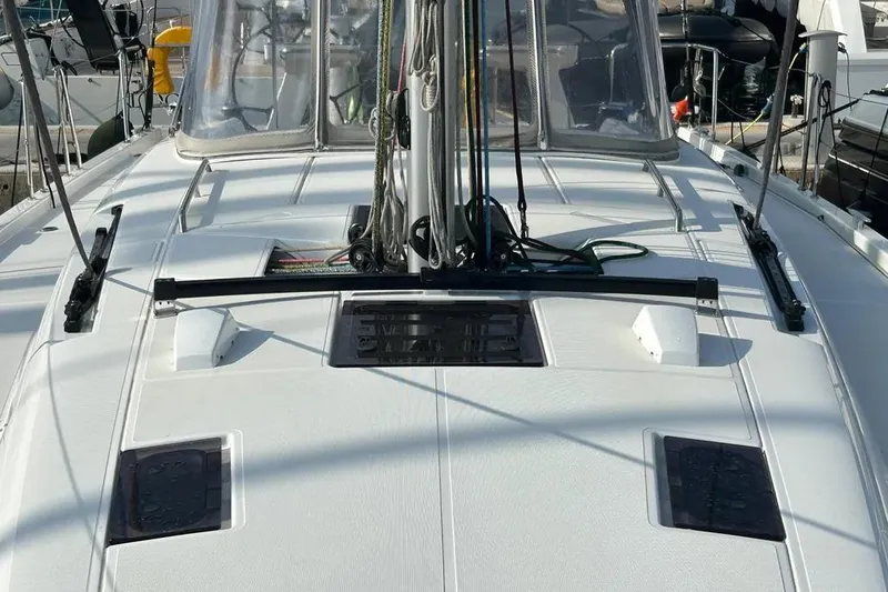  Yacht Photos Pics 2024 Beneteau First 44 yacht deck with sleek design and modern rigging.