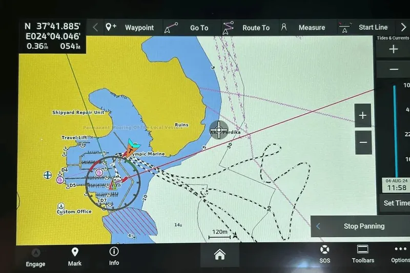  Yacht Photos Pics Navigation screen on a 2024 Beneteau First 44, showing a detailed marine chart.