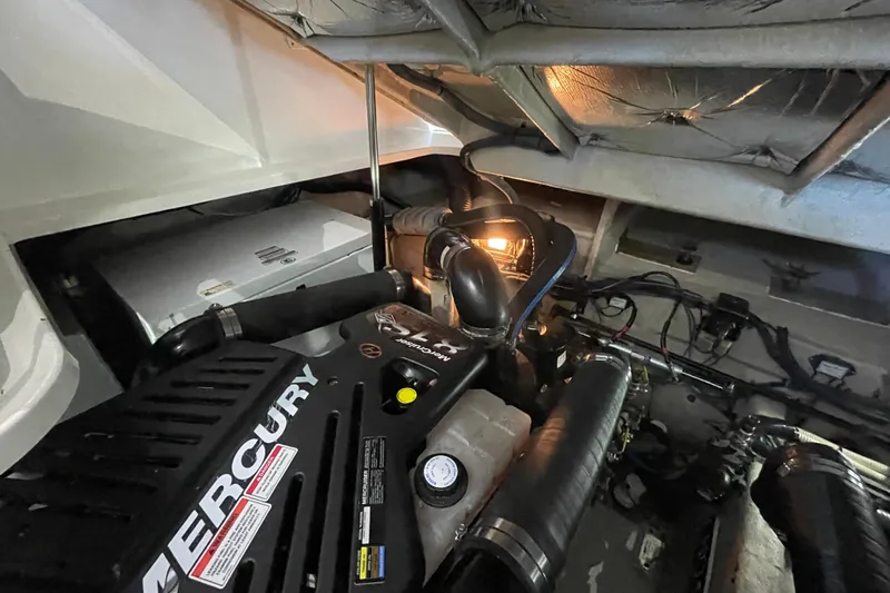  Yacht Photos Pics Engine room of 2007 Sea Ray 38 Sundancer with Mercury engine components.