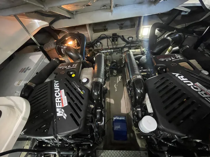  Yacht Photos Pics Engine room of a 2007 Sea Ray 38 Sundancer with twin Mercury engines.