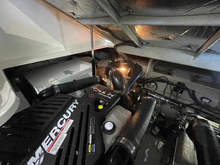  Yacht Photos Pics Engine compartment of a 2007 Sea Ray 38 Sundancer with a Mercury engine.