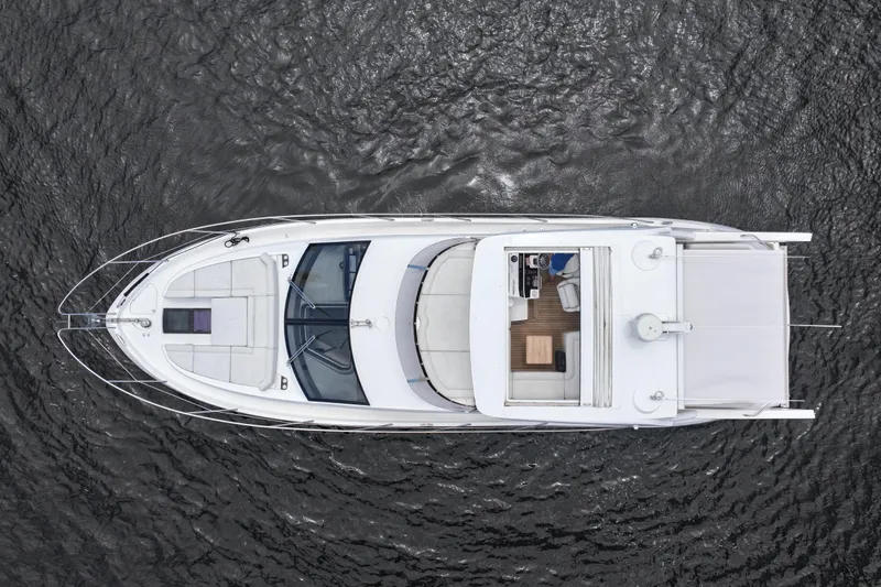 Gaia Yacht Photos Pics Overhead view of 2017 Sunseeker Manhattan 52 yacht on water.