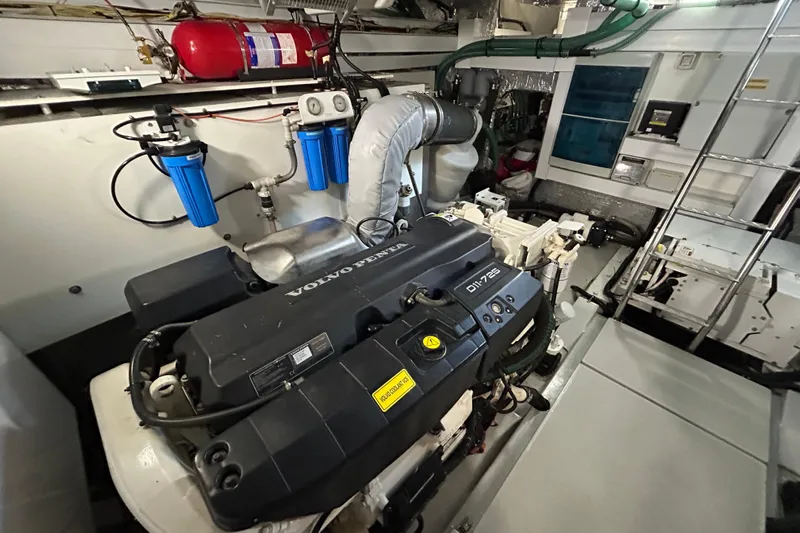 Gaia Yacht Photos Pics Engine room of 2017 Sunseeker Manhattan 52 yacht with Volvo Penta engine.