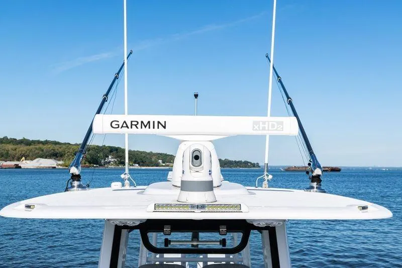  Yacht Photos Pics 2024 Sportsman Open 322 Center Console with Garmin radar on open water.