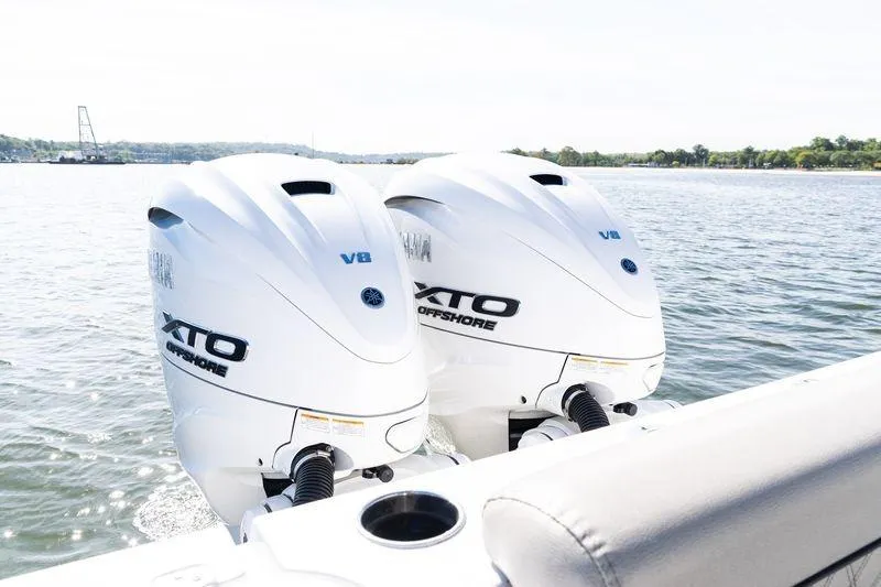  Yacht Photos Pics 2024 Sportsman Open 322 Center Console with twin XTO Offshore V8 engines on water.