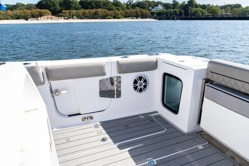  Yacht Photos Pics 2024 Sportsman Open 322 Center Console boat interior with ocean view.