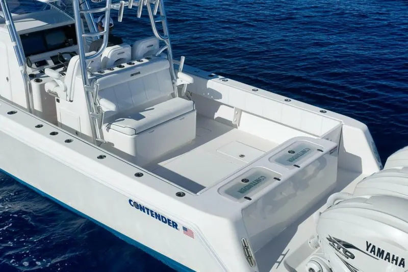 Top Shelf Too Yacht Photos Pics 2023 Contender 39 ST boat with Yamaha engines on open blue water.