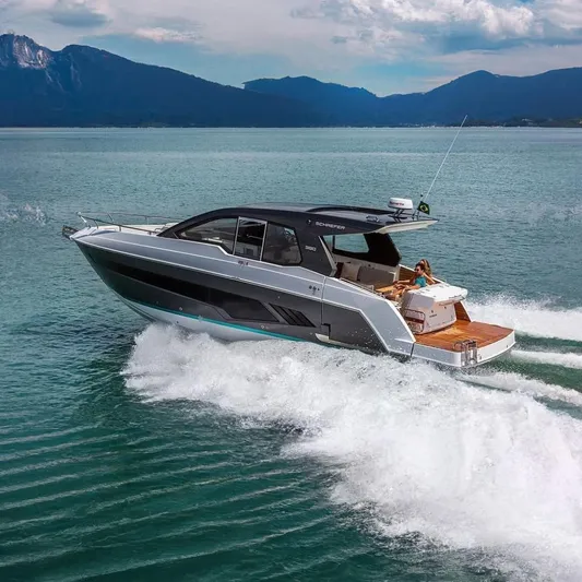  Yacht Photos Pics Manufacturer Provided Image: 2025 Schaefer 380 yacht cruising on open water, featuring sleek design and modern amenities.