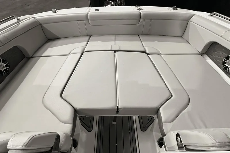  Yacht Photos Pics 2024 Sea Ray SDX 290 boat interior with luxurious seating and modern design.