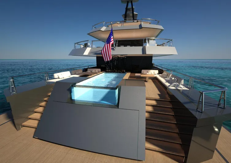 Project Metaverse Yacht Photos Pics Luxury yacht Delta Gregory C Marshall 63m NFT 2027 with pool and ocean view.